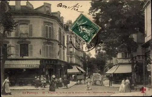 Ak Perreux Val de Marne, Angle de la Rue de la Station et de l'Avenue de Rosny, Tabac Geschäft