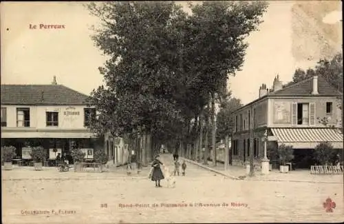 Ak Perreux Val de Marne, Rond Point de Plaisance a L'Avenue de Rosny