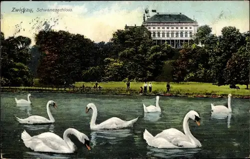 Ak Zwickau in Sachsen, Partie am Schwanenschloss