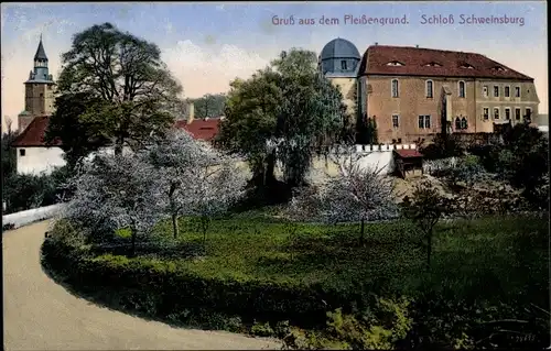 Ak Schweinsburg Neukirchen Pleiße, Schloss Schweinsburg, Pleißengrund