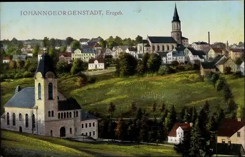 Ak Johanngeorgenstadt im Erzgebirge Sachsen, Ortsansicht mit Stadtkirche