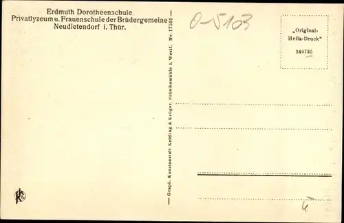 Ak Neudietendorf in Thüringen, Erdmuth Dorotheenschule, Frauenschule der Brüdergemeine, Krankenstube