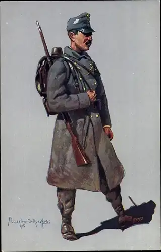 Künstler Ak Lüschwitz-Koreffski, Tiroler Kaiserjäger in Felduniform 1914-15, I WK