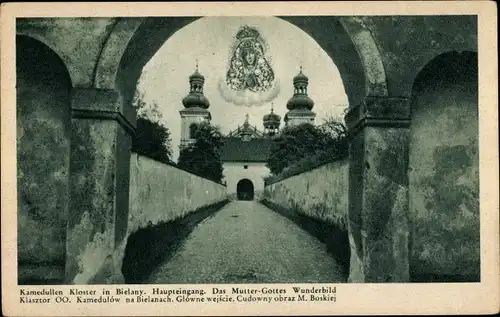 Ak Bielany Kraków Krakau Polen, Kamedullen Kloster, Haupteingang, Das Mutter Gottes Wunderbild