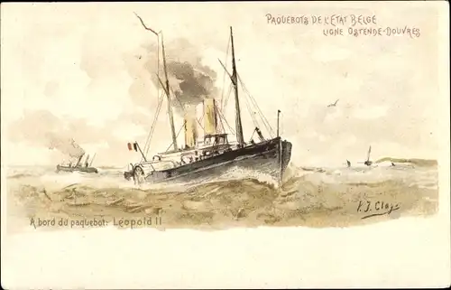 Ganzsachen Künstler Ak Paquebot Leopold II de l'Etat Belge, Ligne Ostende-Douvres