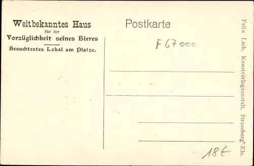 Ak Strasbourg Straßburg Elsass Bas Rhin, Estaminet Piton, Augustinerbräu, Münster