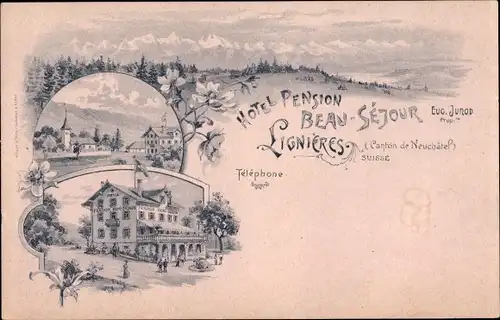 Litho Lignières Kanton Neuenburg Schweiz, Hotel Beau Sejour