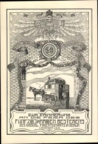 Ak Kaiserliches Paketpostamt Berlin, Feier des 50-jährigen Bestehens 1913, Postkutsche