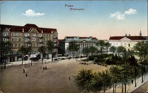 Ak Poznań Posen, Wilhelmplatz, Park, Häuser