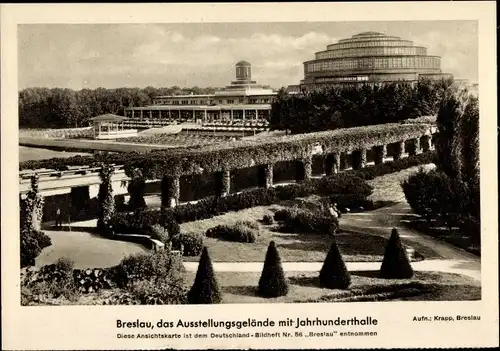 Ak Wrocław Breslau Schlesien, Ausstellungsgelände mit Jahrhunderthalle