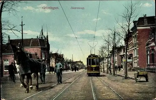 Ak Groningen Niederlande, Heereweg, Straßenbahn