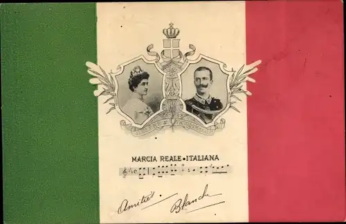 Wappen Lied Ak König Viktor Emanuel III von Italien, Elena von Montenegro, Marcia Reale Italiana