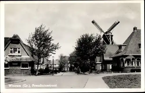 Ak Winsum Groningen Niederlande, Preadiniusstraat, Windmühle