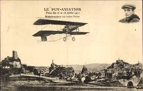Ak Flugzeug, Flugpionier, Le Puy Aviation, Bielovucie et son biplan Voisin, 1911