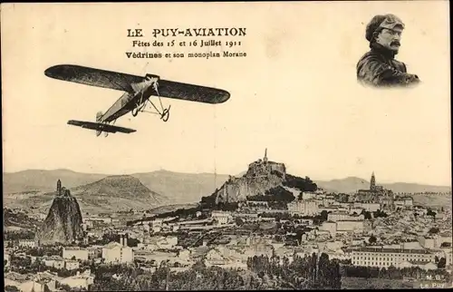 Ak Flugzeug, Flugpionier, Le Puy Aviation, Vedrines et son monoplan Morane, 1911
