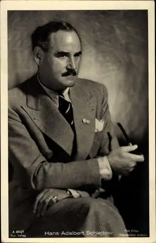 Ak Schauspieler Hans Adalbert Schlettow, Portrait, Pfeife