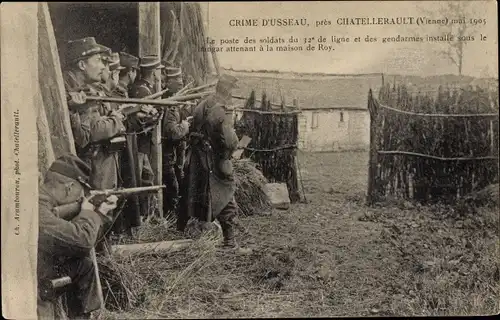 Ak Châtellerault Vienne, Crime d'Usseau, Le poste des soldats du 32 de ligne et des gendarmes, 1905