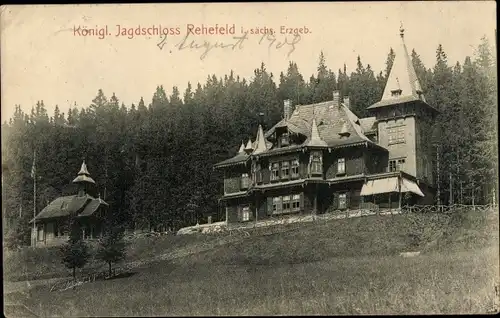 Ak Rehefeld Zaunhaus Altenberg im Erzgebirge, Kgl . Jagdschloss am Waldrand