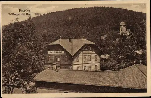 Ak Kipsdorf Altenberg im Erzgebirge, Tellkoppe mit Hotel Halali