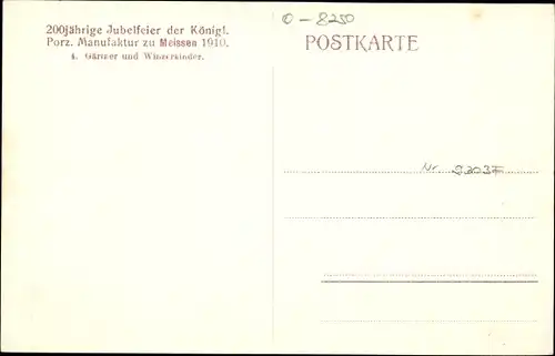 Ak Meißen an der Elbe, 200 Jahrfeier der Königl. Porzellanmanufaktur 1910, Gärtner, Winzerkinder