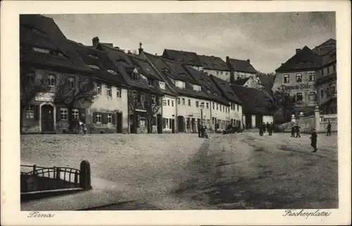 Ak Pirna an der Elbe, Fischerplatz mit Straßenpartie, Tannen Säle