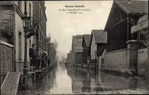 Ak Rouen Seine Maritime, Inonde, La Rue Centrale, 1. Février 1910