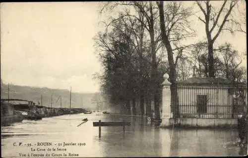 Ak Rouen Seine Maritime, 31. Janvier 1910, La Crue de la Seine, Vue a l’entrée du Cours la Reine
