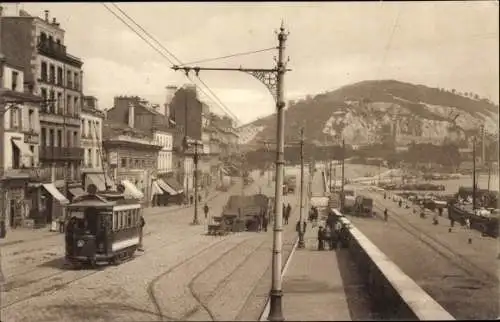 Ak Rouen Seine Maritime, Quai de Paris, Straßenbahn