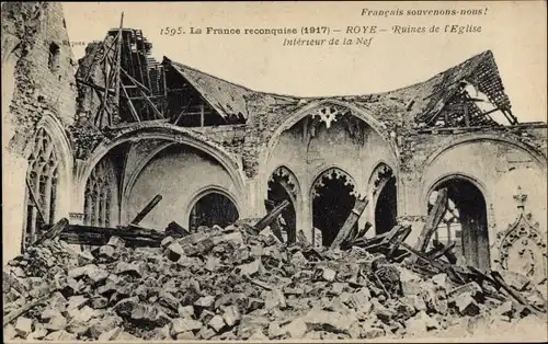 Ak Roye Somme, Ruines de l'Eglise, Kriegszerstörung 1. WK