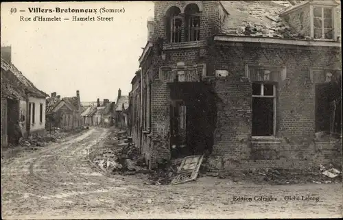 Ak Villers Bretonneux Somme, Rue d'Hamelet, Kriegszerstörung 1. WK