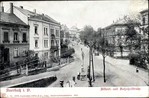 Ak Auerbach im Vogtland Sachsen, Albert- und Bahnhofstraße