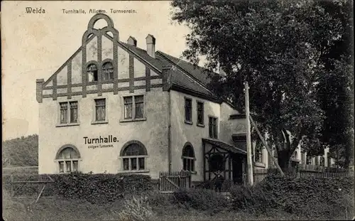 Ak Weida im Kreis Greiz Thüringen, Turnhalle des Allgemeinen Turnvereins, Außenansicht