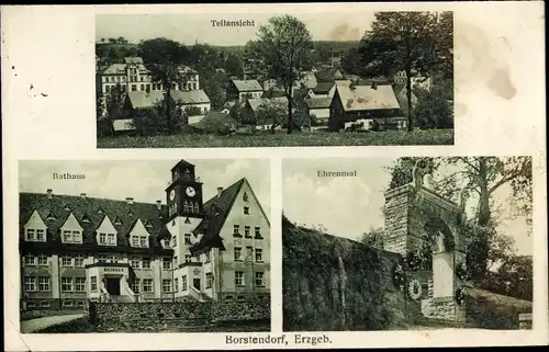 Ak Borstendorf Grünhainichen Sachsen, Teilansicht, Rathaus, Ehrenmal