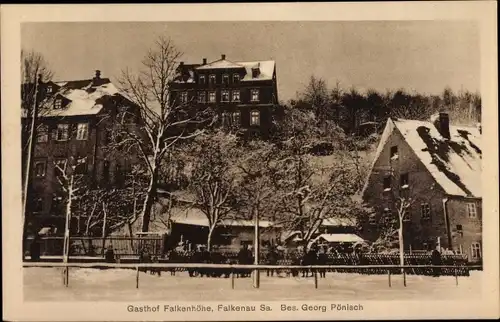 Ak Falkenau Flöha in Sachsen, Gasthof Falkenhöhe, Bes. Georg Pönisch, Winter