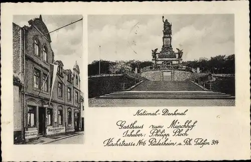Ak Rüdesheim am Rhein, Niederwald National Denkmal, Gasthof zum Münchhof