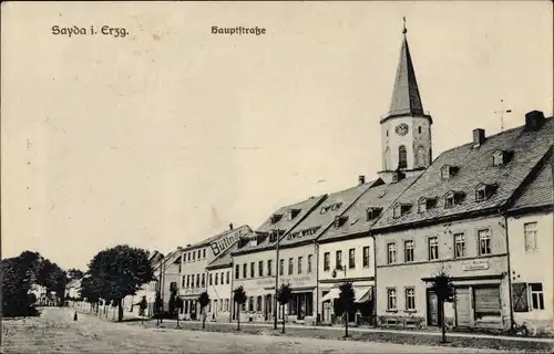 Ak Sayda im Erzgebirge, Hauptstraße mit Kirche