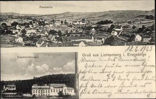 Ak Lichtenberg im Erzgebirge, Panoramablick, Elektrizitätswerk
