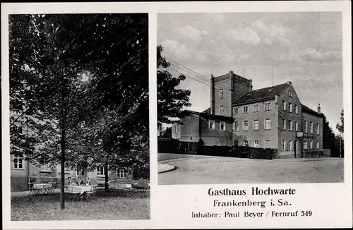 Ak Frankenberg an der Zschopau Sachsen, Gasthaus Hochwarte, Gartenansicht mit Tischen und Gäste