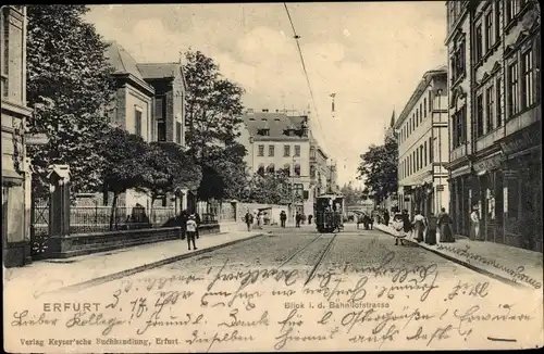 Ak Erfurt in Thüringen, Blick in die Bahnhofstraße, Straßenbahn
