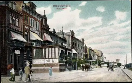 Ak Rüdesheim am Rhein, Rheinstraße, Hotel Weil, Kutsche