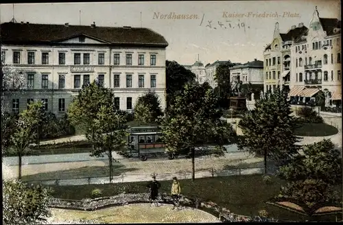 Ak Nordhausen in Thüringen, Blick auf den Kaiser Friedrich Platz, Museum, Parkanlage