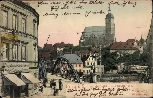 Ak Penig in Sachsen, Muldenbrücke und Stadtkirche