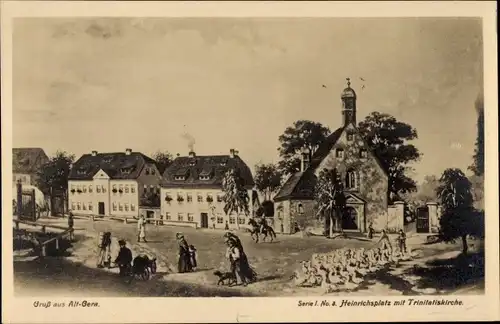 Künstler Ak Gera in Thüringen, Heinrichsplatz mit Trinitatiskirche