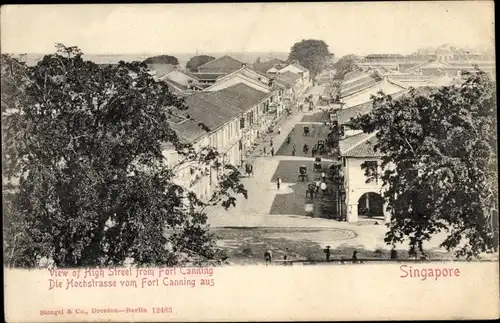 Ak Singapur, die Hochstraße von Fort Canning aus, View of High Street from Fort Canning