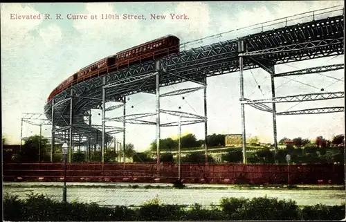 Ak New York City USA, Elevated RR Curve at 110th Street