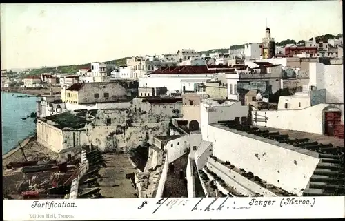 Ak Tanger Marokko, Fortification, Festung, Gesamtansicht, Stadt, Küste