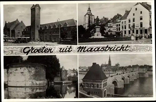 Ak Maastricht Limburg Niederlande, Station, Boschstraat, St. Servatiusbrug, Brücke, Bahnhof, Wallen
