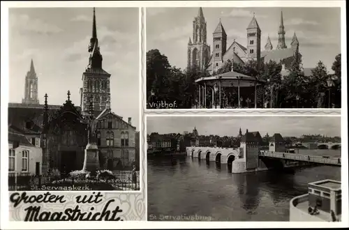 Ak Maastricht Limburg Niederlande, St. Servaaskerk, Vrijthof, St. Servatiusbrug, Kirche, Brücke