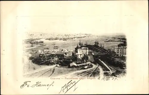 Ak Genova Genua Liguria, Panorama degli Angeli, Hafen, Gesamtansicht