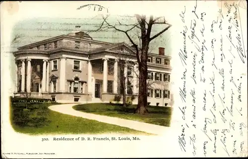 Ak Saint Louis Missouri USA, Residence of D. R. Francis, Villa, Außenansicht